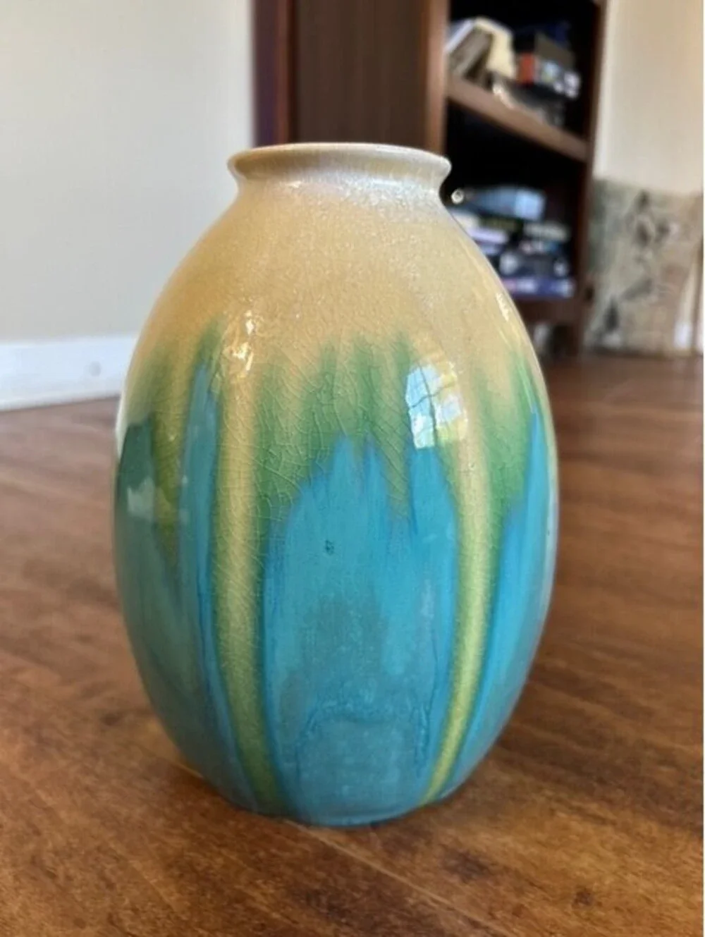 Handcrafted Ceramic Vase with Blue and Beige Glaze